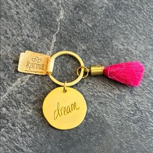 NWT Karma Gold 'Dream' Disc Keychain with Pink Tassel